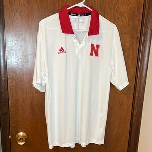 Adidas Men's White Nebraska Huskers Climalite Polo Shirt | Size Large | Like New